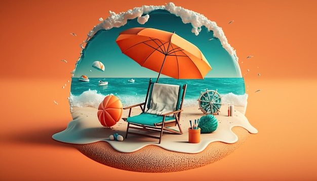 Beach with umbrella summer and vacation concept generative ai