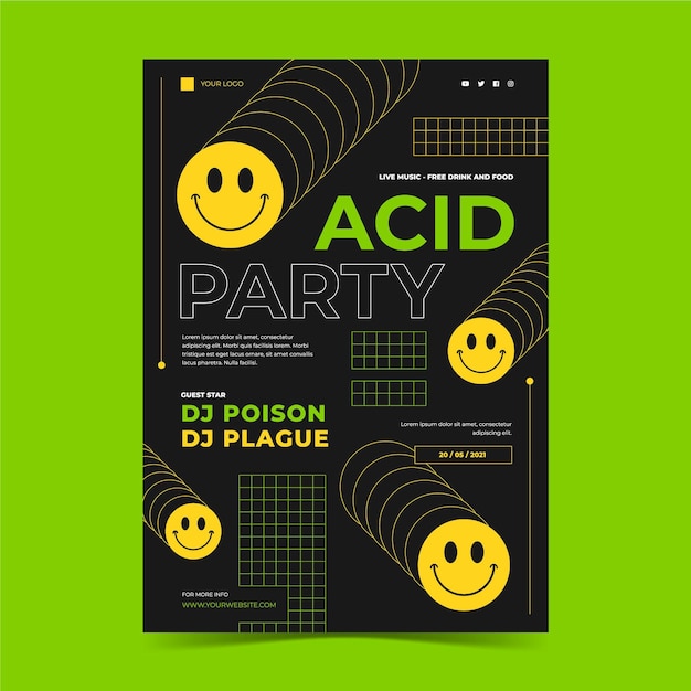 Flat acid emoji poster