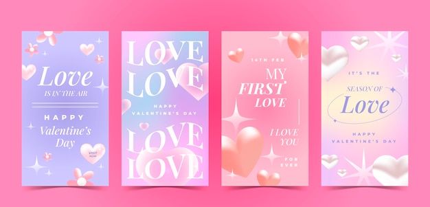 Gradient instagram stories collection for valentine's day holiday