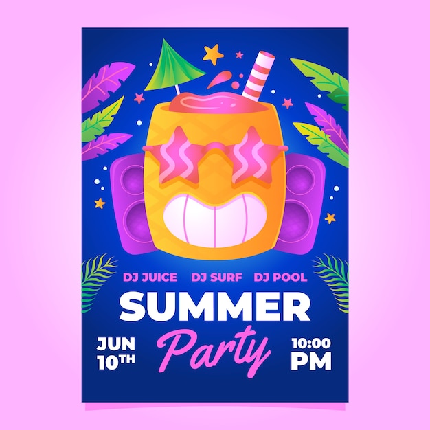 Gradient party poster template for summertime season