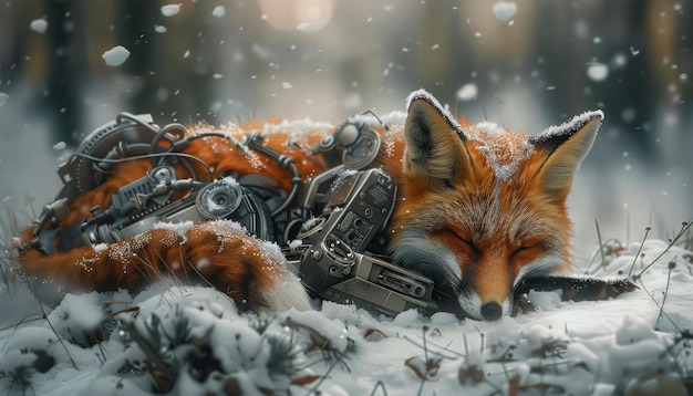 Half fox half-robot in fantasy style