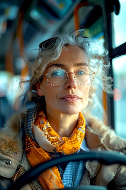Portrait of female bus driver