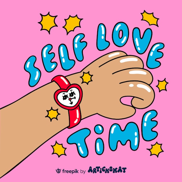 Self love illustration with heart-shaped watch