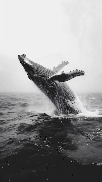 Whale in the wild in black and white