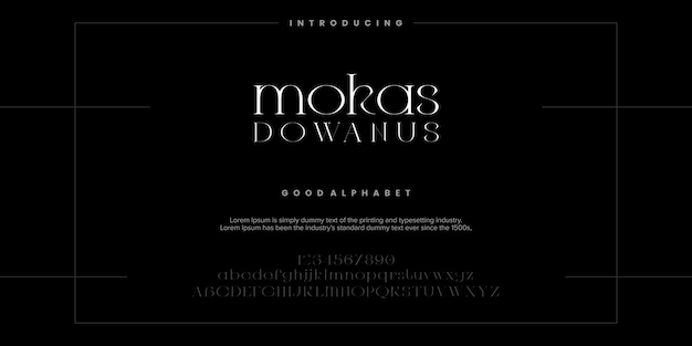 A black poster that says mokas dowahus Alphabet vector illustrator font